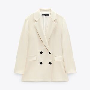 Zara Suit Ivory/ Double Breasted Blazer and Straight Leg Suit Trousers